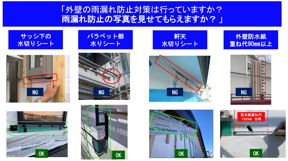 外壁の雨漏り防止対策 NG/OK比較